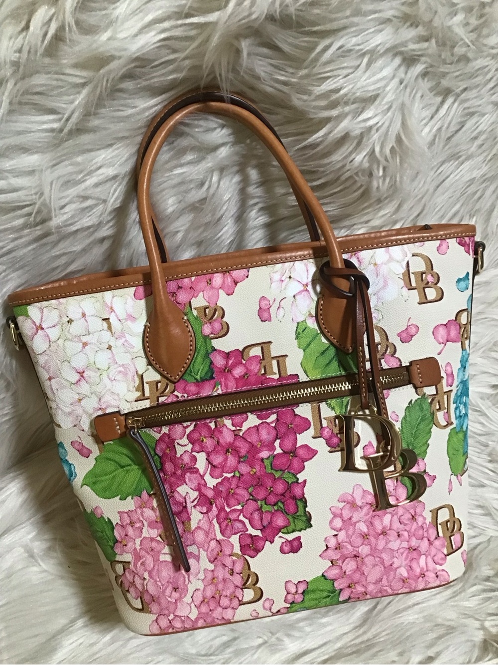 Dooney hydrangea monogram floral tote